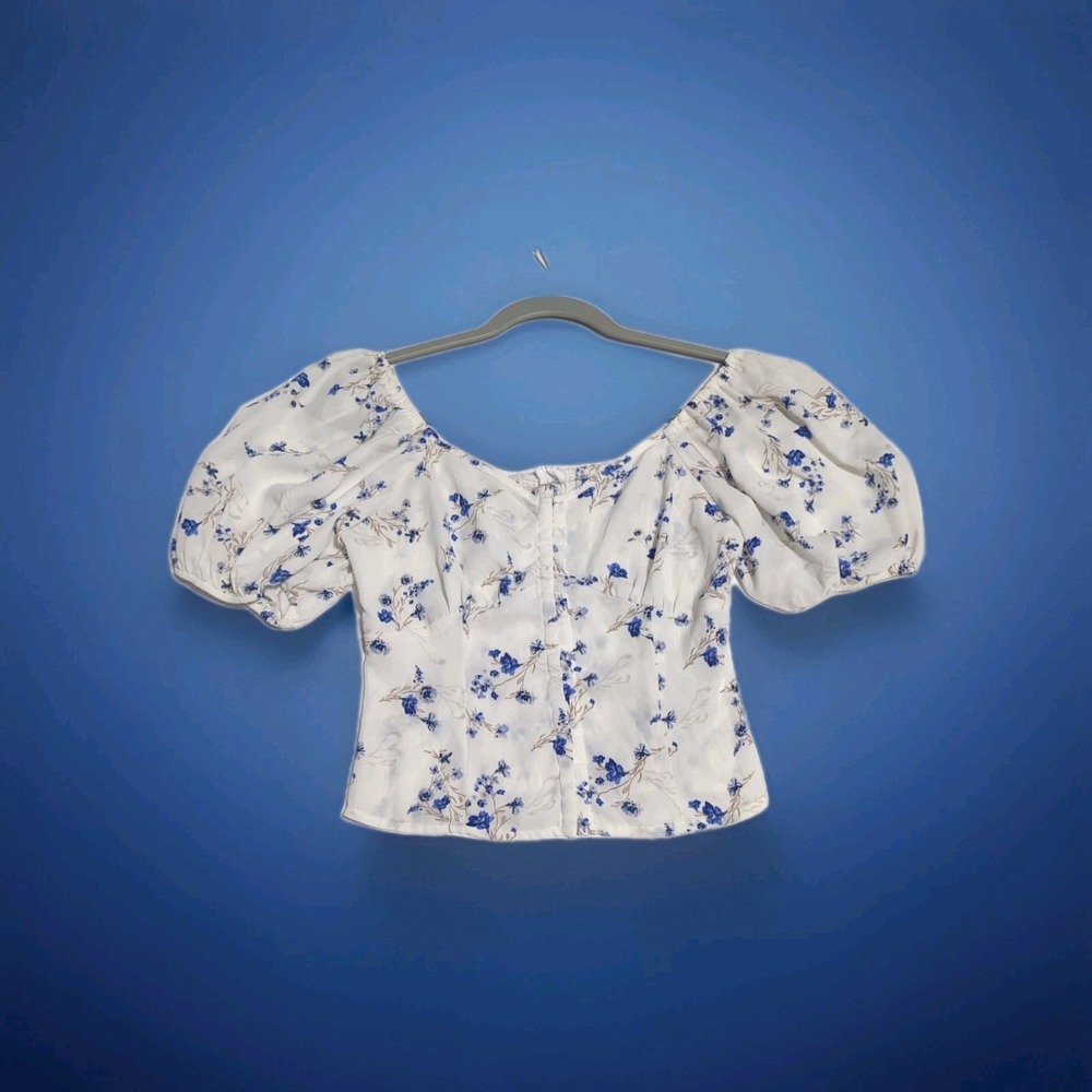 Sienna Sky Floral Milkmaid blouse S Puff Sleeve Coquette peasant cottagecore